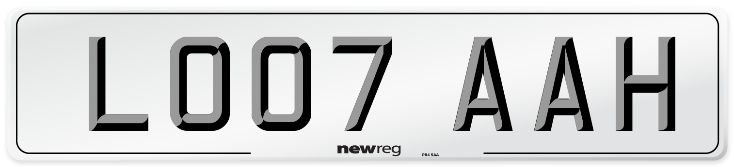 LO07 AAH Number Plate from New Reg